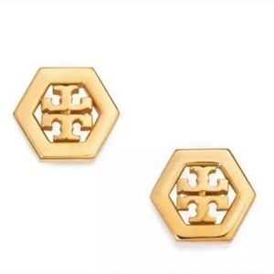 gold tory burch hexagon earrings